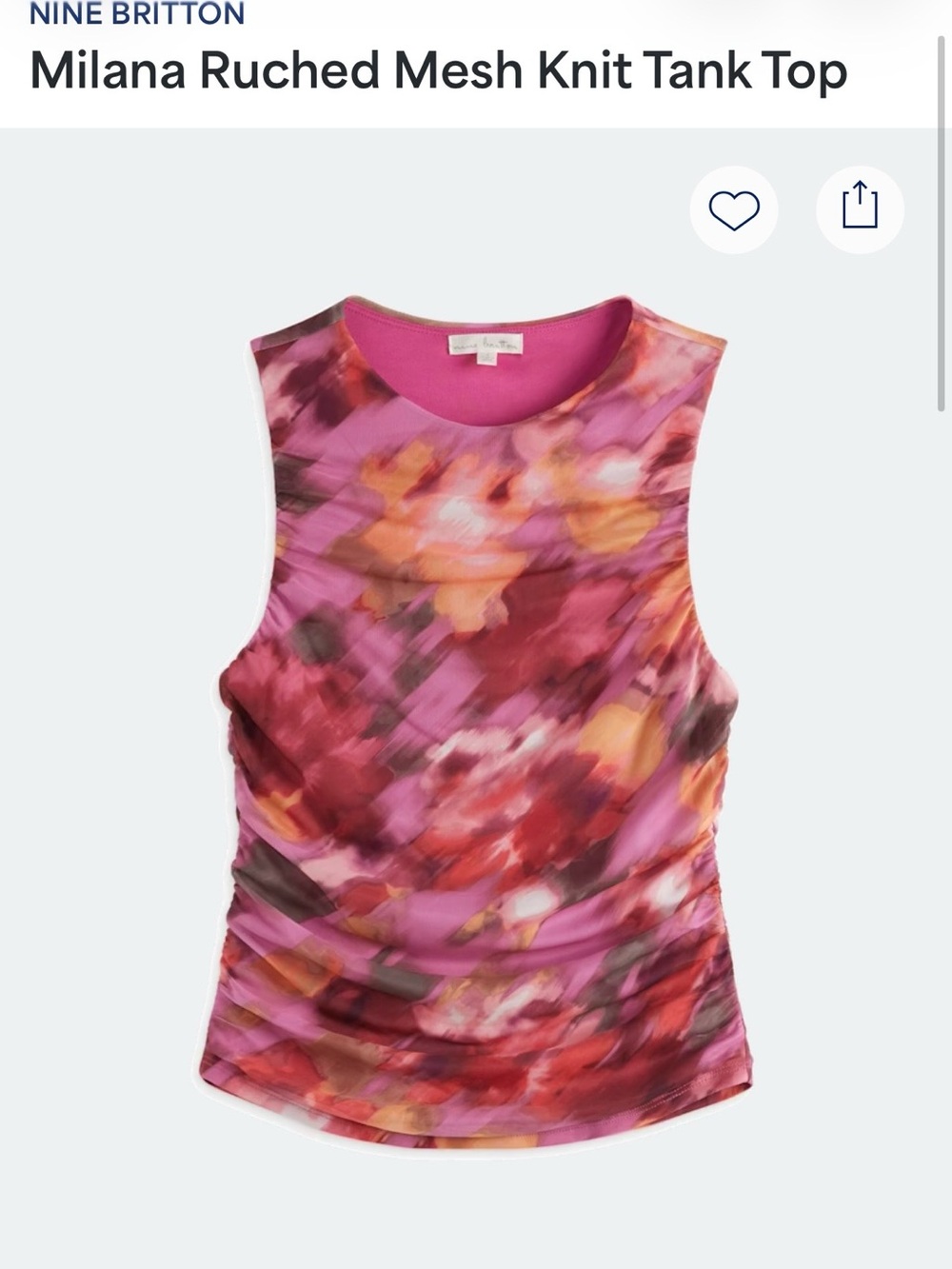 NWT Nine Britton Pink Floral Ruched Mesh Knit Tank Top
